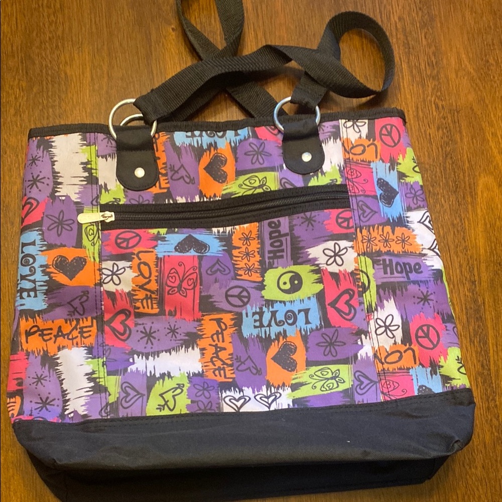 Vibrant Peace and Love Graphic Tote Bag